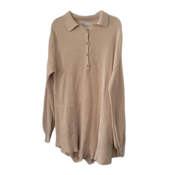 Free People FP Beach Picnic Sweater Romper Womens M Beige Linen Cotton Oversized - Picture 2 of 9